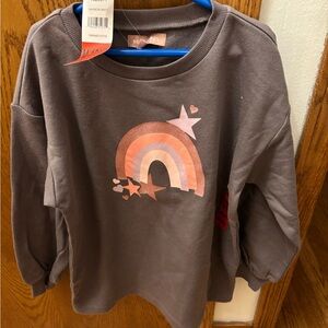 Boden Chocolate Sweatshirt with Rainbow and Stars